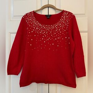 Nue Options Red Sweater with Pearl & Gold Accents Size L